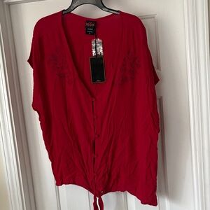 Torrid Red Mulan Disney Embroidered Blouse